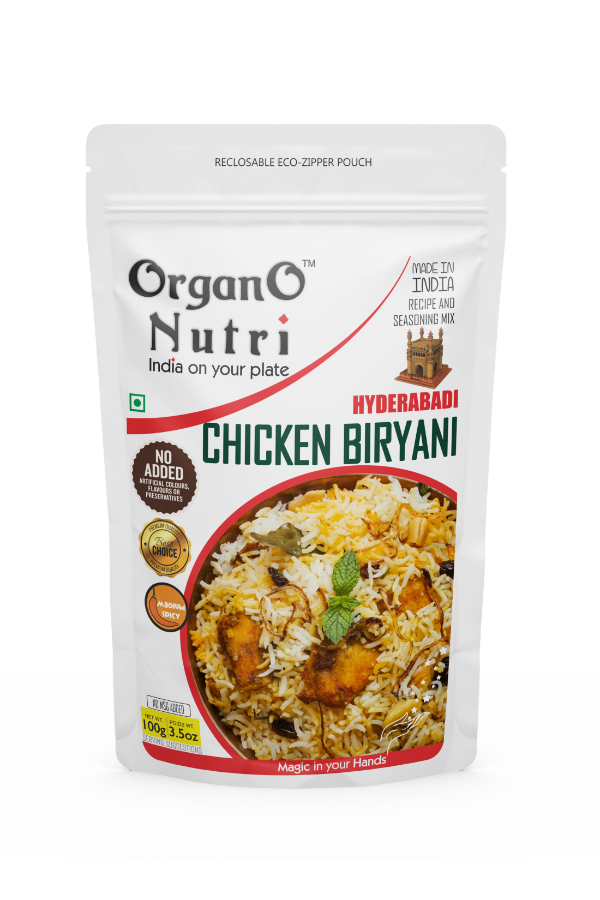 OrganoNutri Hyderabadi Chicken Biryani Masala | 100g | Reclosable Eco-Zipper Pouch